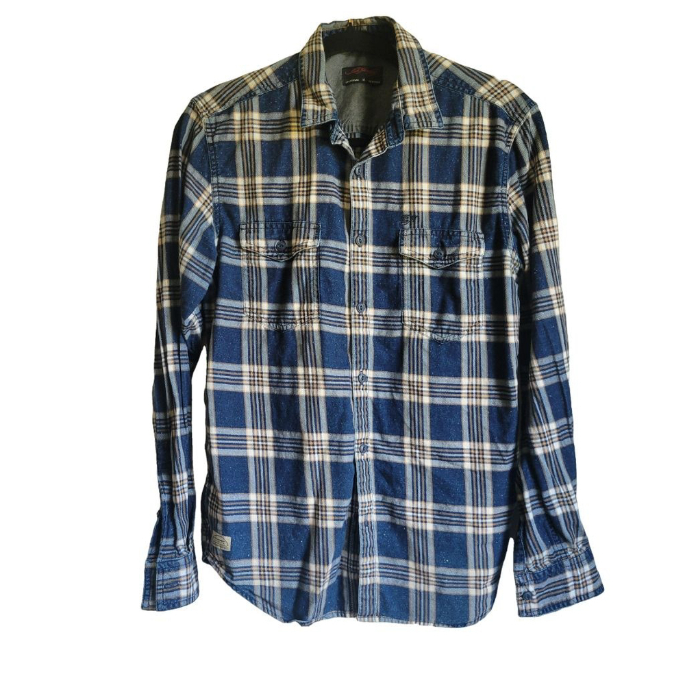 Men's Ed Hardy Plaid Flannel Shirt Size M Blue